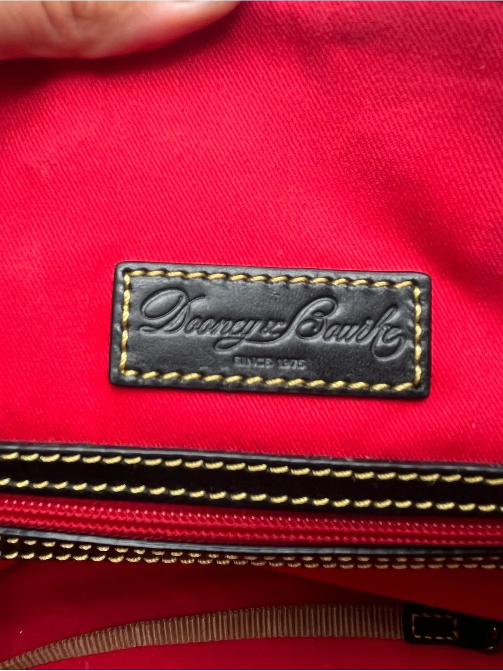 Dooney & Bourke Black Nylon Satchel with Yellow Contrast Stitching Red Lining